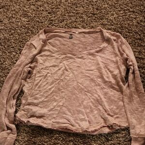 Soft Pibk Long Sleeve Relaxed Cropped Blouse